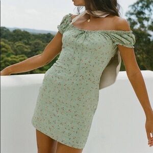 Sabo skirt green floral mini milkmaid dress